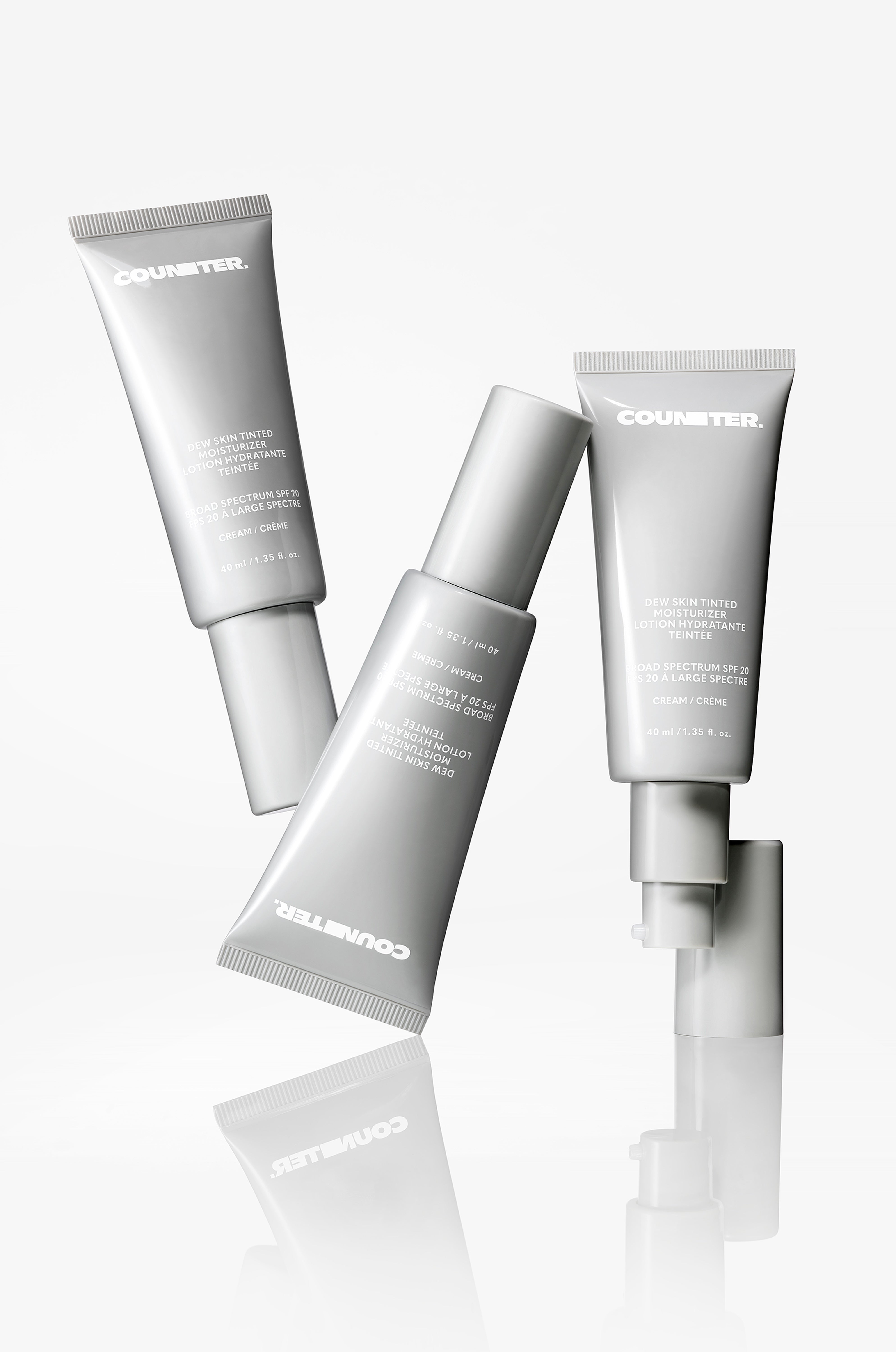Set of Counter tinted moisturizer products on a white background