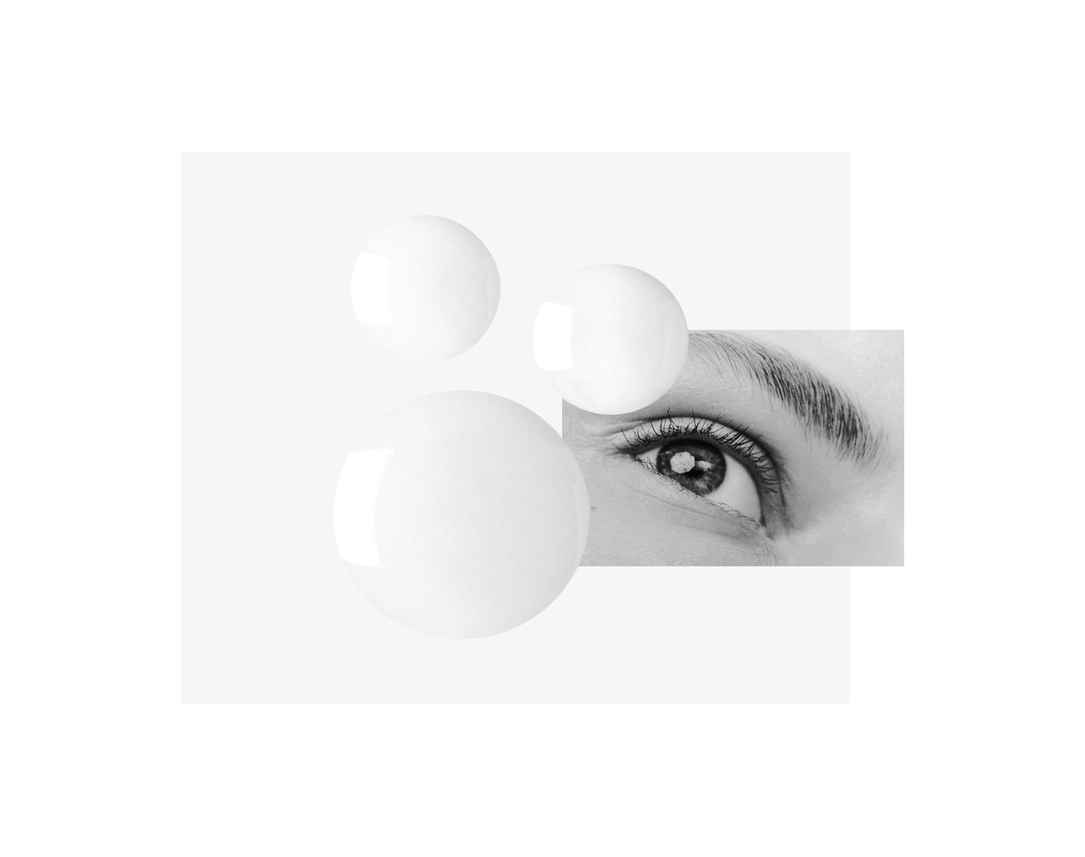Displays close up of a model's eye overlayed with three drops of Counter product.